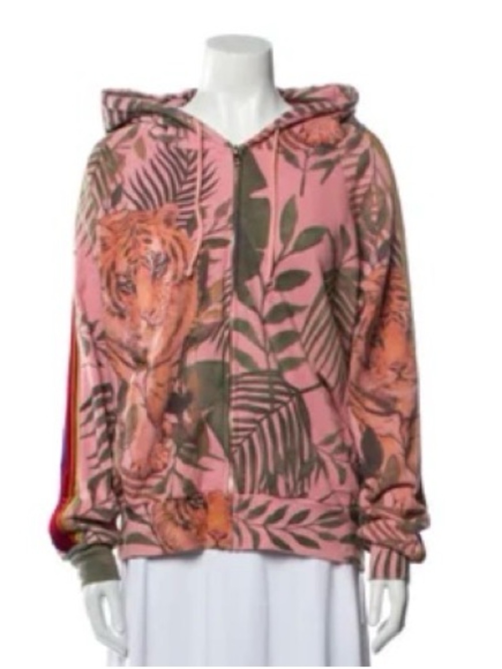 Aviator Nation Pink Tiger Print Zip Hoodie with Olive Leaf Motif - Picture 2 of 2